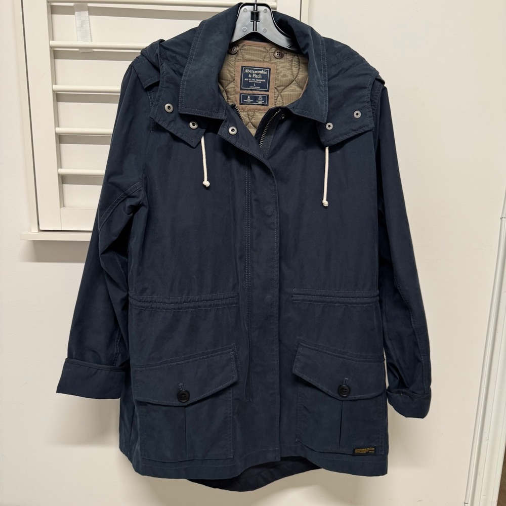 Abercrombie & Fitch Mens Navy Blue Hooded Utility Parka Jacket Size L Quilted